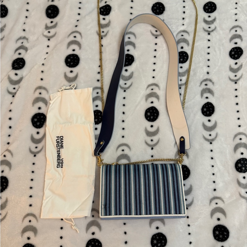 Diane Von Furstenberg Navy and Cream Striped Crossbody Bag